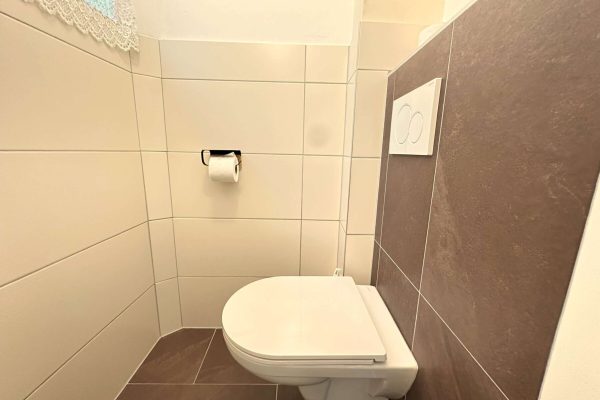 Getrennte Toilette in Appartement im Stil von Audrey Hepburn